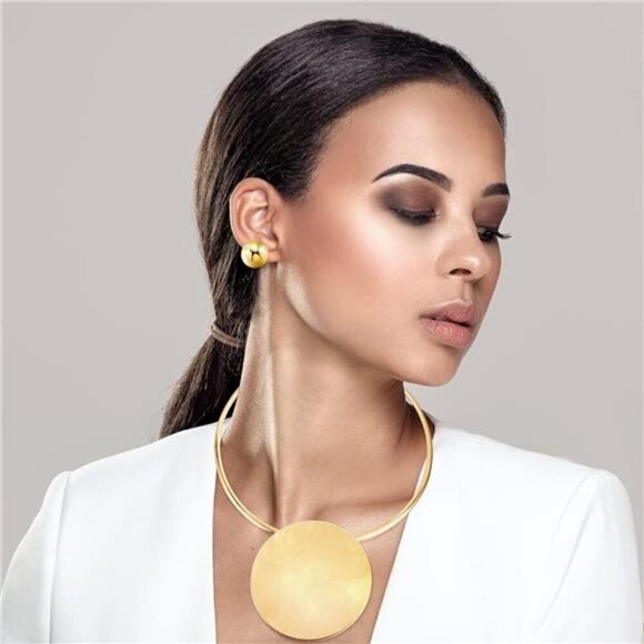 3 Pcs Jewelry Set Gold Choker Earrings Bracelet Statement Necklace - Picture 7 of 8